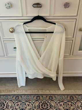 miami Cream V-Neck Surplice Sweater